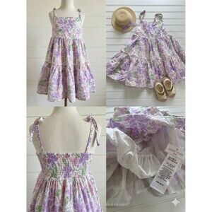 Sigrid Olsen Kids Floral Tiered Sundress Size 5 Purple Pink Dotted Swiss Cotton